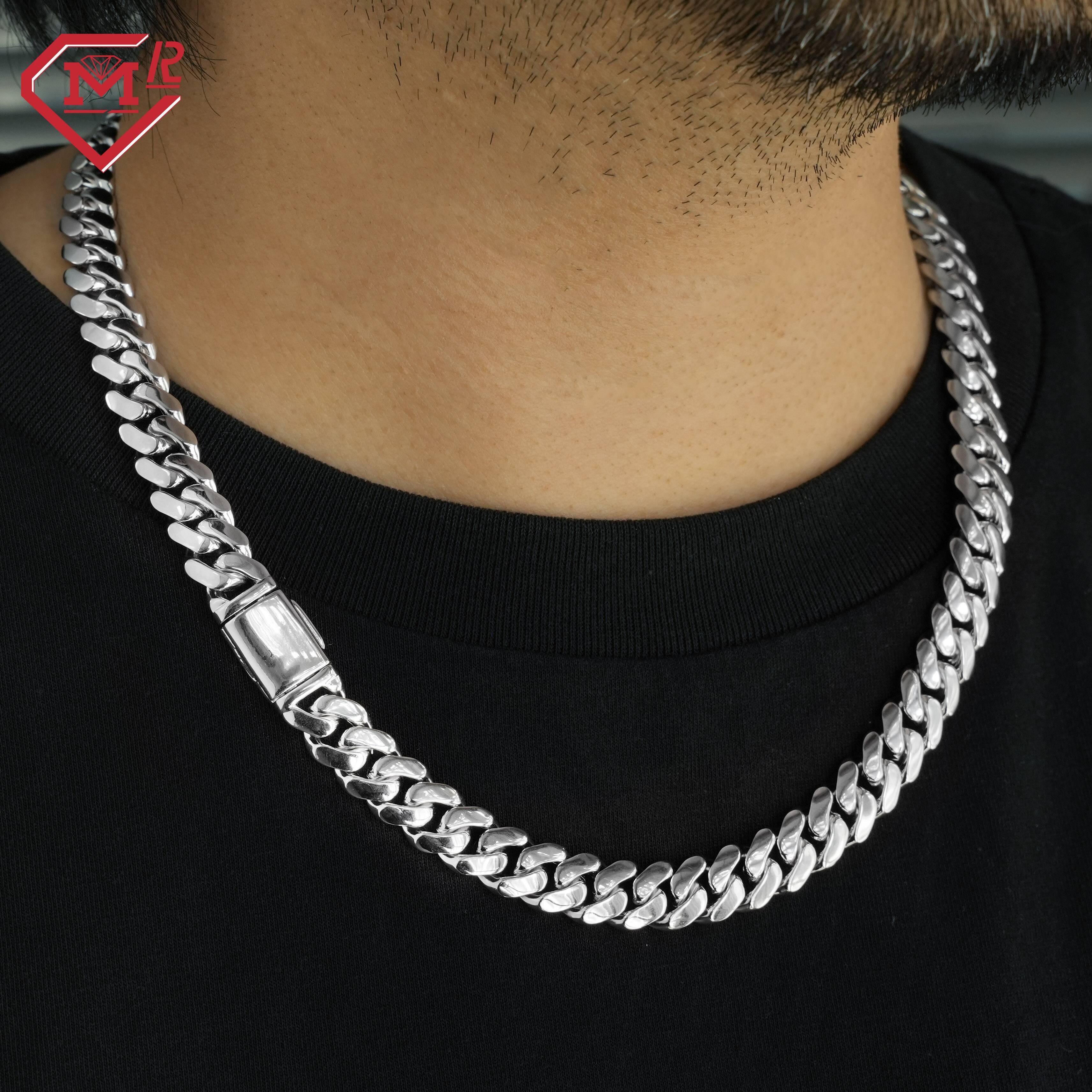 Hiphop Moissanite Cuban Chain 925 Sterling Silver Plain Miami Charm Iced Out VVS Cuban Link Chain