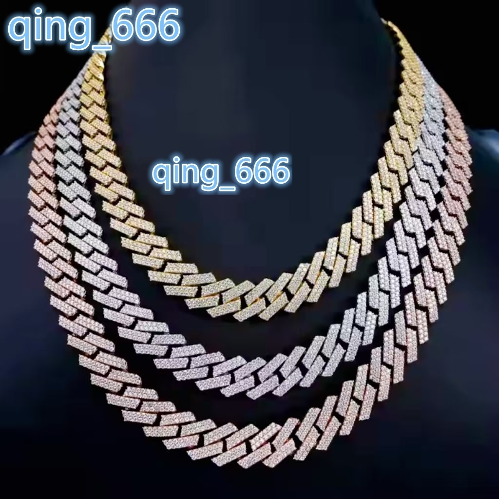 High Quality Cuban Moissanite Jewelry 6-20mm 925 Sterling Silver VVS Color Chilled Moissanite Cuban Mens Chain Necklace