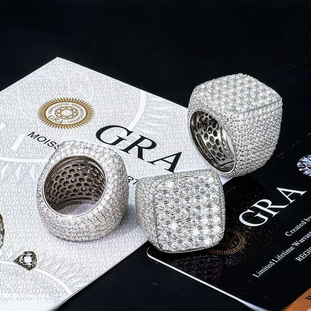 Hip Hop Custom Gra Certified Trending Pure S Sterling Sier Jewelry Mossanite Moissanite Dia Iced Out Cuban Ring for Men
