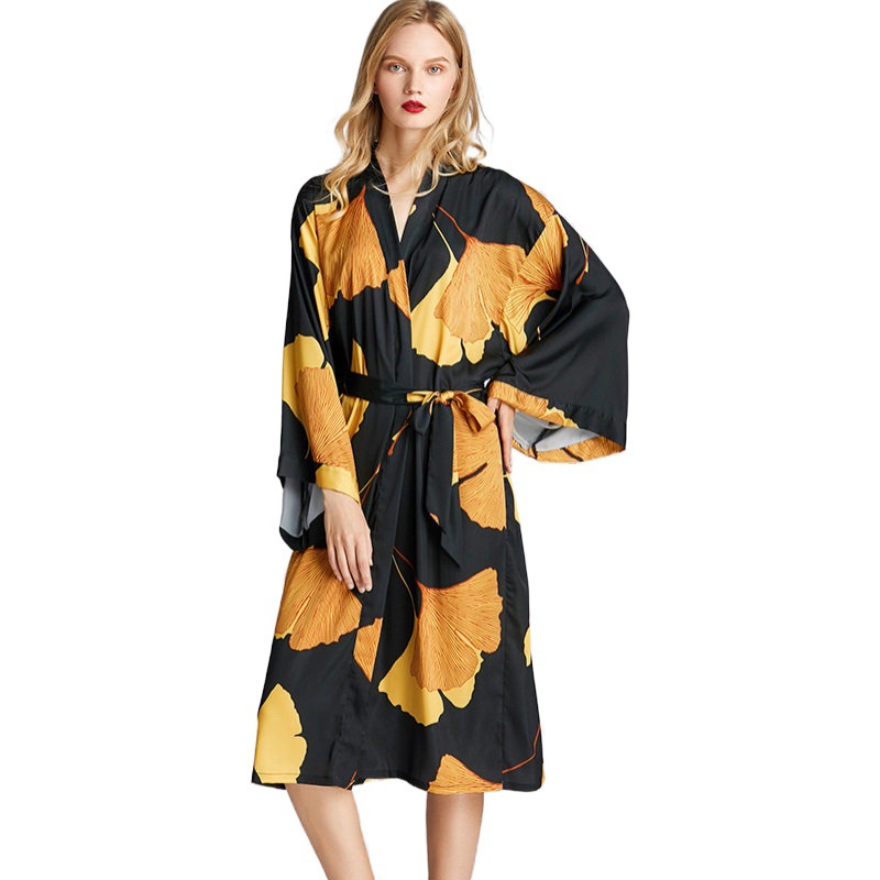 Outfits For Woman Plus-size ice silk nightgown a luxurious and elegant women's nightwear with an European and American style Ginkgo - themed paja