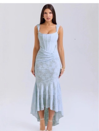 2025 European and American women's S fashion new strapless tube top sexy spicy girl temperament exposed back mermaid long skirt designer dress