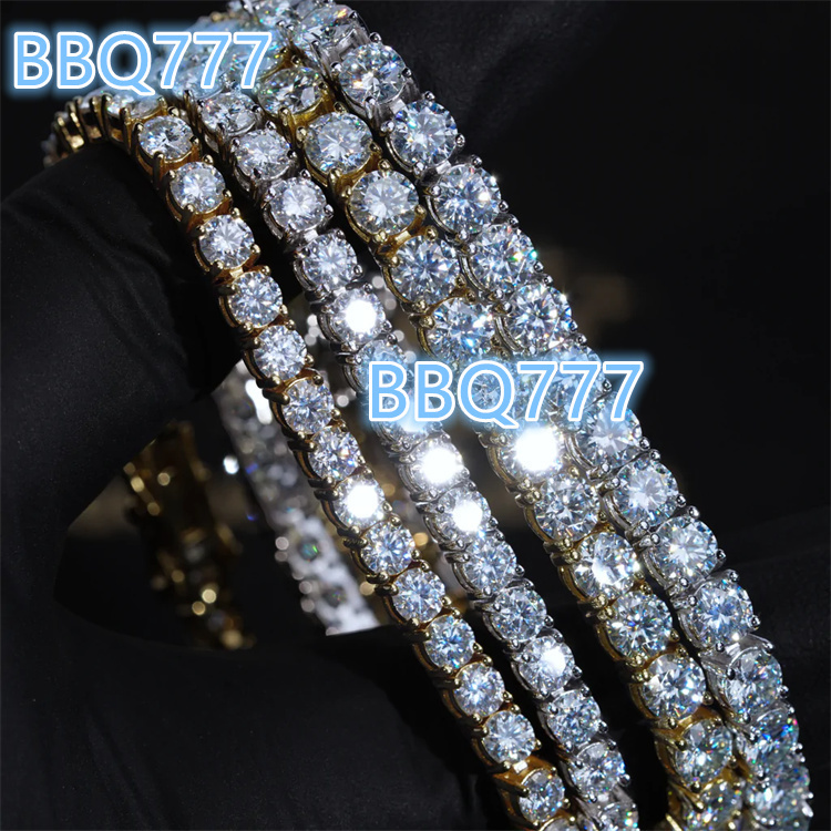AAA Gems 4mm Hip Hop Square Diamond Tennis Chain Big Moissanite Tennis Chain Moissanite Tennis Chain Choker Jewellery
