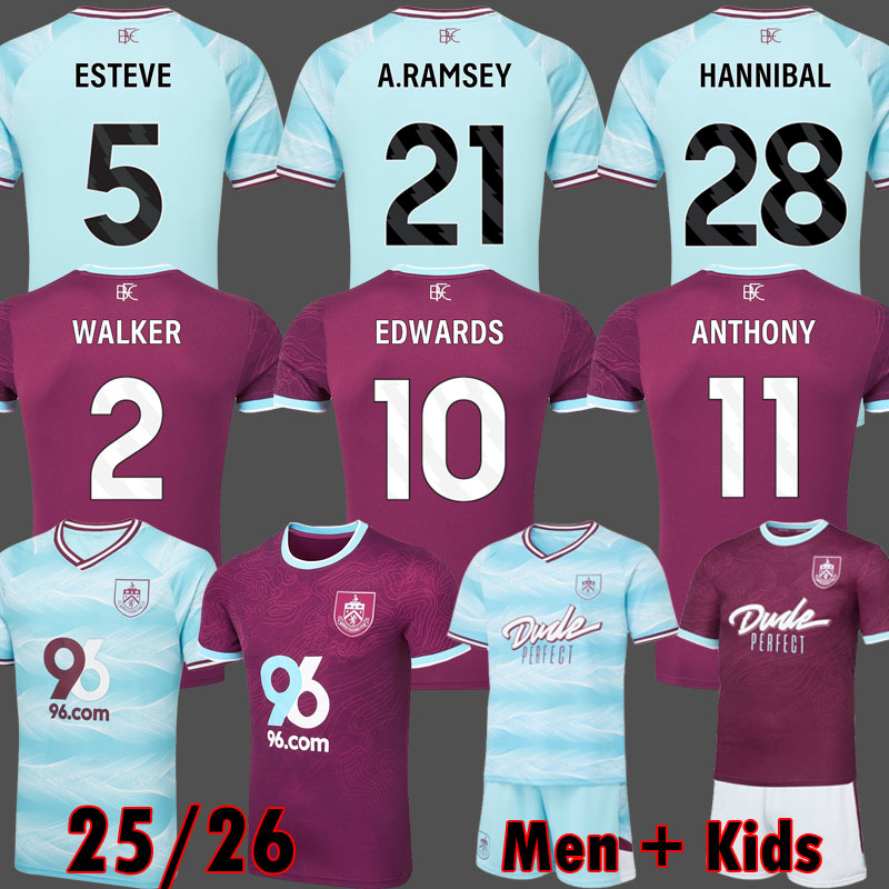 25 26 The Clarets 3rd soccer jerseys BROWNHILL FLEMMING ANTHONY BURN FC FOSTER EDWARDS SARMIENTO LAURENT HANNIBAL Men Kids Kits sets socks football shirt 999