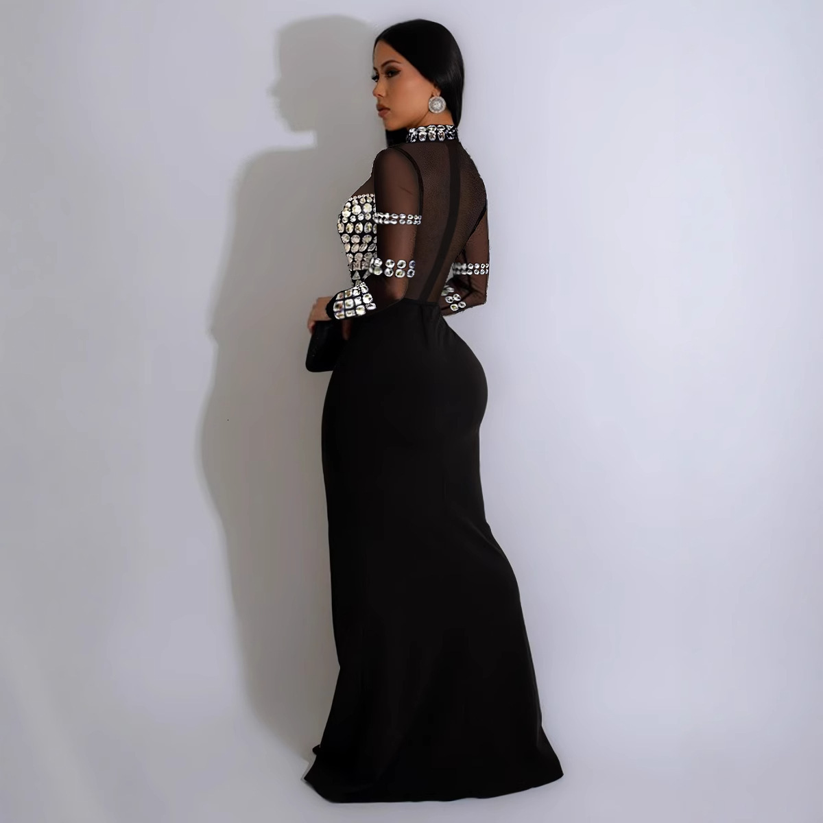 2025 Summer New Women's S Dress K European and American trend Sexy Water Diamond Perspective Patch Slimming Elastic Dress New Designer Dress