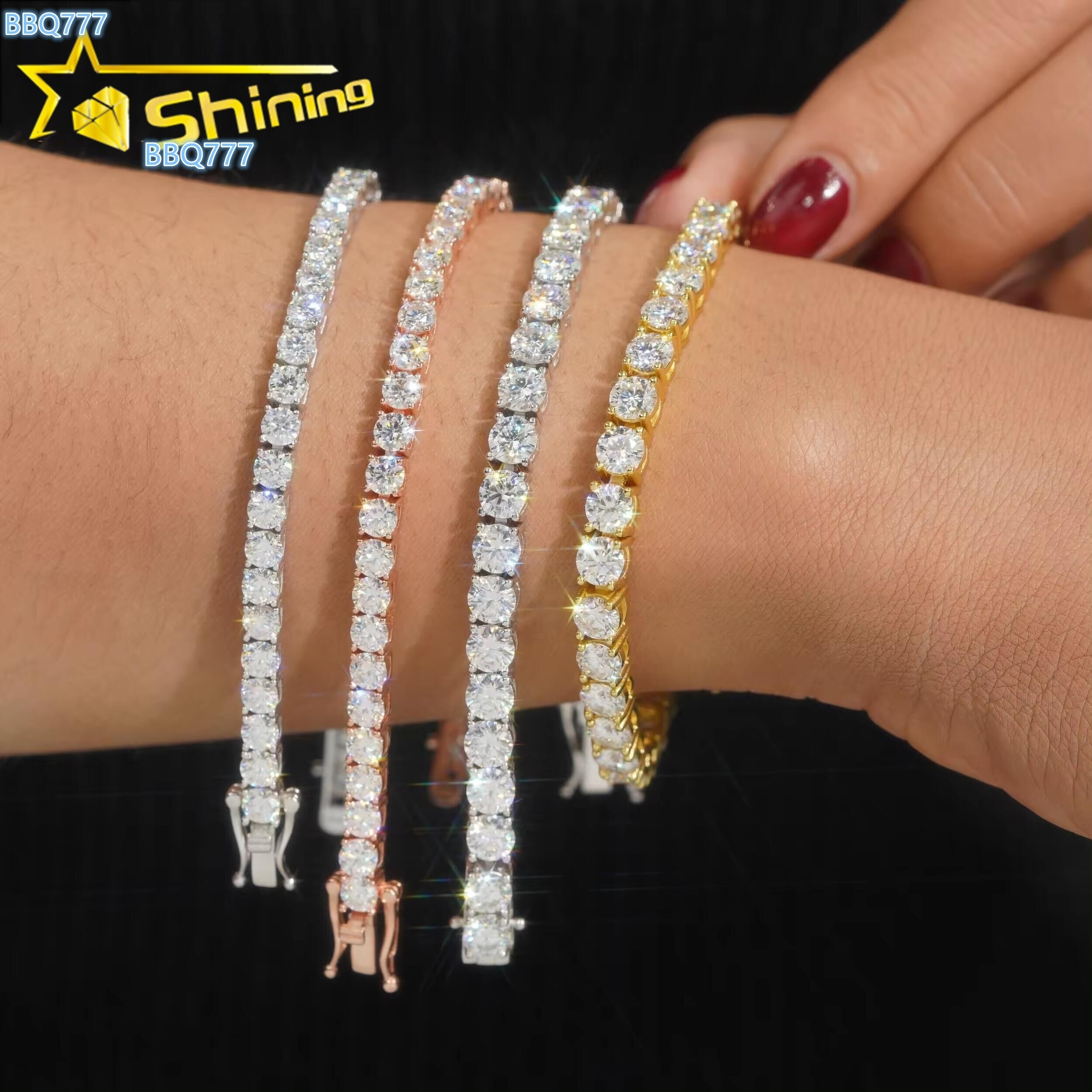 Cheapest Price RTS 925 Sterling Silver 2mm 3mm 4mm VVS Moissanite Diamond Necklace Bracelet Moissanite Tennis Bracelet Chain