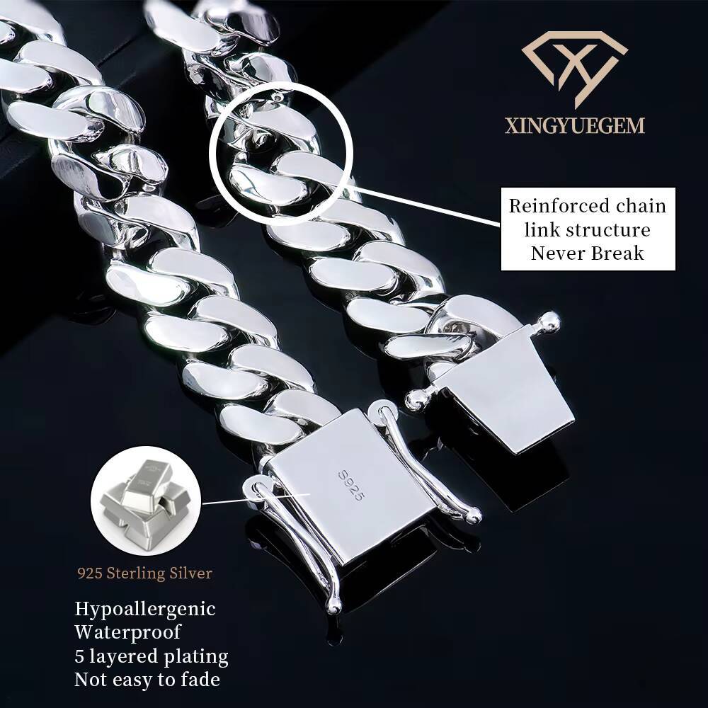 Quality Custom Miami Plain Men Hip Hop 18mm 30 Inch925 Sterling Silver Gold Plated Jewelry Big Thick Cuban Link Chain Necklace