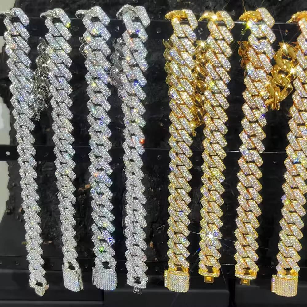 High Quality Cubana Hop Jewelry 6-20mm 925 Sterling Silver VVS Moissanite Iced Out Cuban Link Chain Necklace for Men