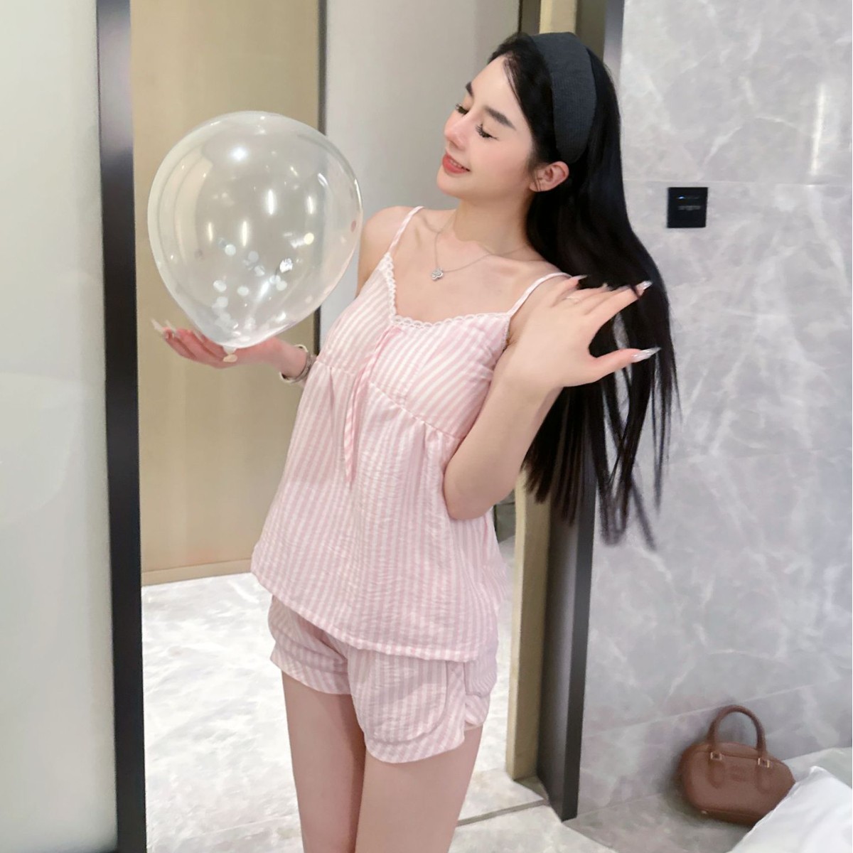 Outfits For Woman High - quality cotton pajamas for women with built - in bra pads in summer The suspender style is pure and sweet with butterfly knot