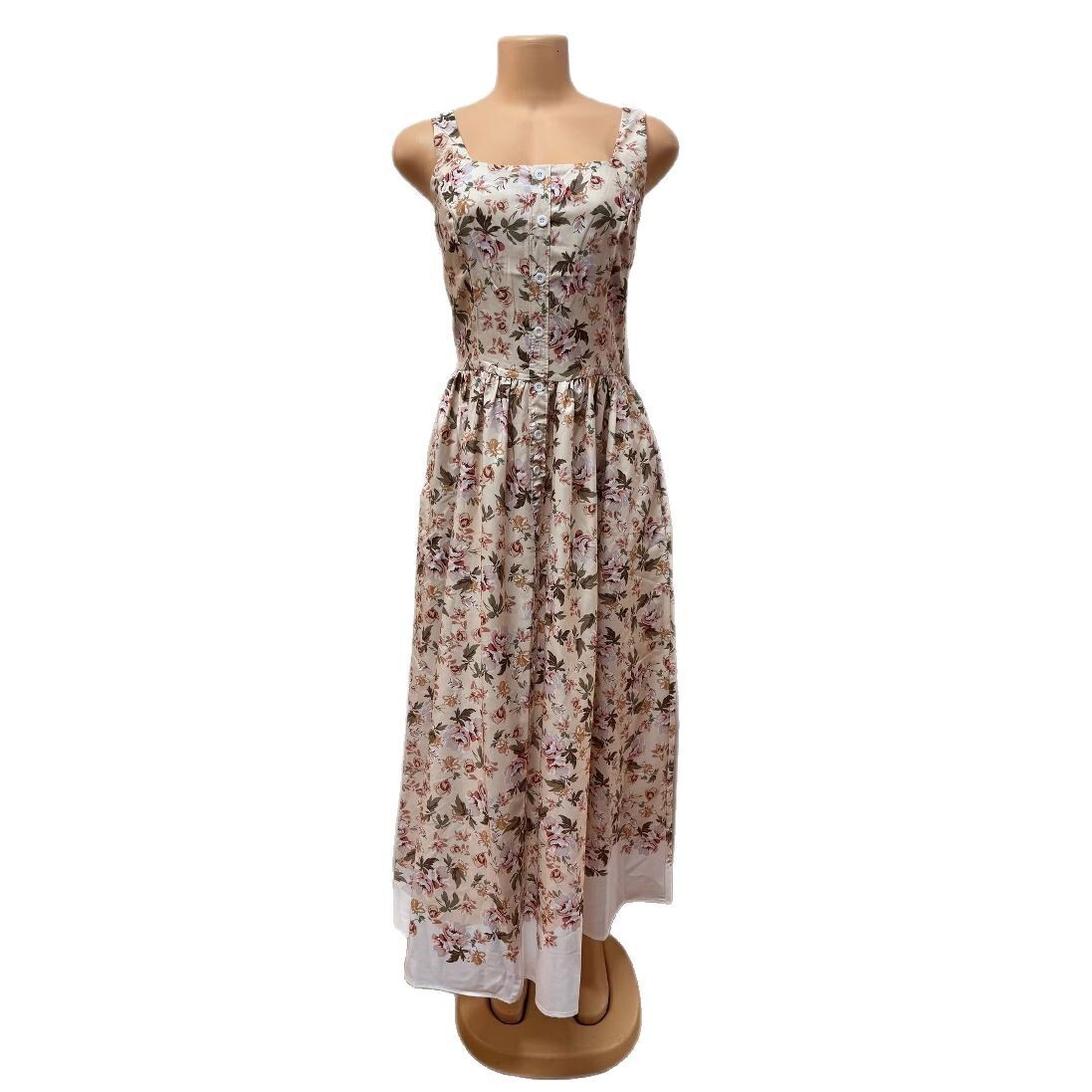 2025 European and American social intellectuals elegant and romantic French retro square collar trend button backless waist cinching dress new designe