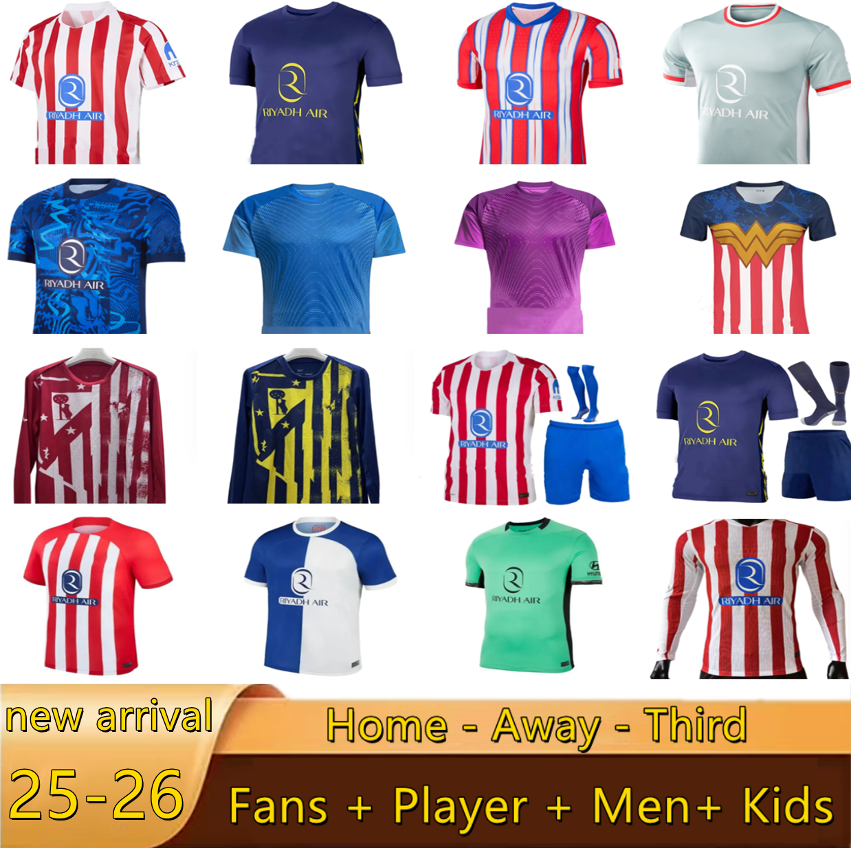 25 26 Atleticos Madrids soccer jerseys GRIEZMANN J.ALVAREZ CORREA M.LLORENTE KOKE SAUL 2025 2026 LEMAR Football Long shirt men kids kit uniform