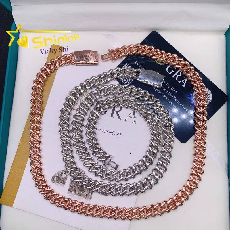 Shining Iced Out Hip Hop Cuban Chain 10MM Width 925 Sterling Silver Moissanite Cuban Link Chain Men Fine Necklace