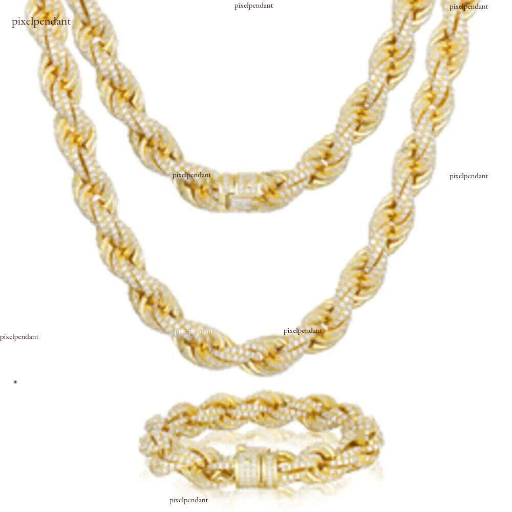 Pass Dia Tester 8mm-14mm Full VVS Moissanite Iced Out Rope Chain Sterling Sier Men Hip Hop Jewelry Twisted Necklace