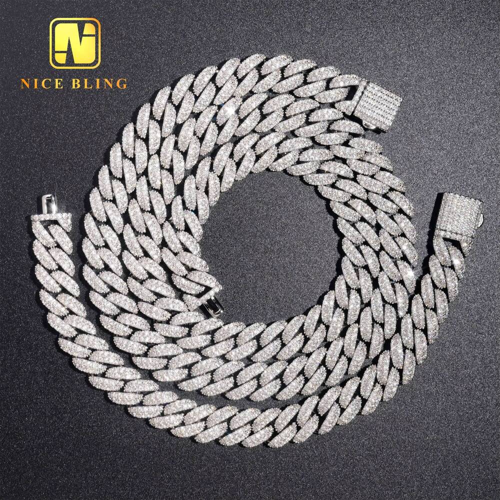 Iced Out Miami Cuban Link Chains Fashion Hip Hop Jewelry 925 Silver Men 10mm Moissanite Cuban Necklaces Bracelets