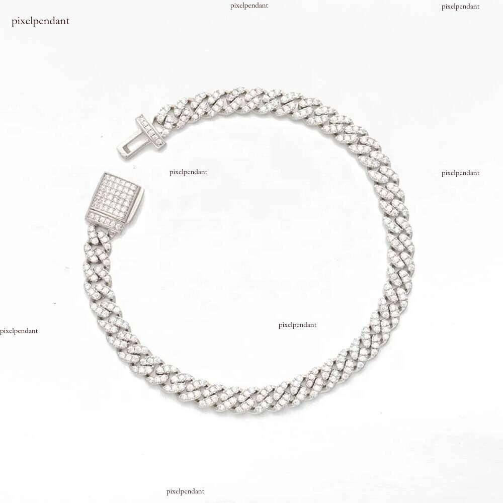 6mm S Sterling Sier Iced Out VVS Moissanite cuban link Bracelet Women Jewelry Dia Test Necklace
