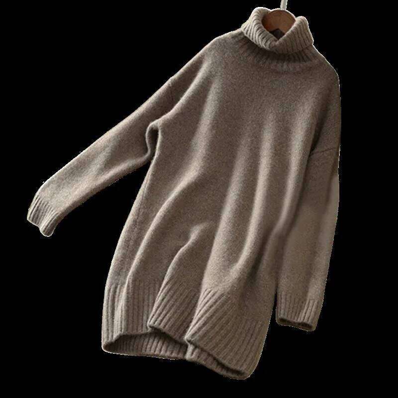 Cashmere Women Turtleneck Knitted Wool Pullover Long Loose Thick Warm Fashion Casual Women's Sweater MDNG 20250811