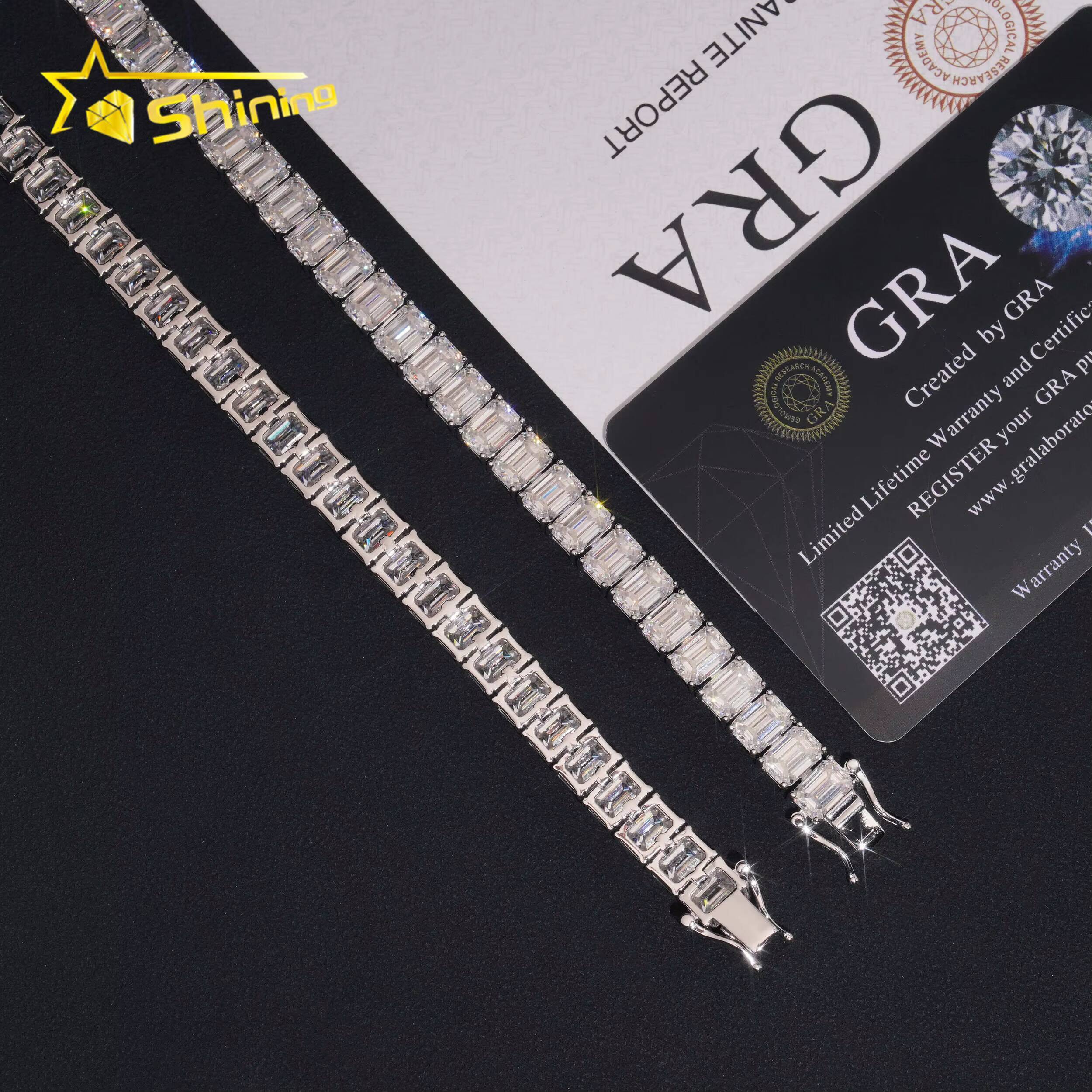 Luxury Emerald Cut Moissanite 5x7mm Tennis Bracelet 18k Gold Plated 925 Silver Fashion Design High Quality Bracelet