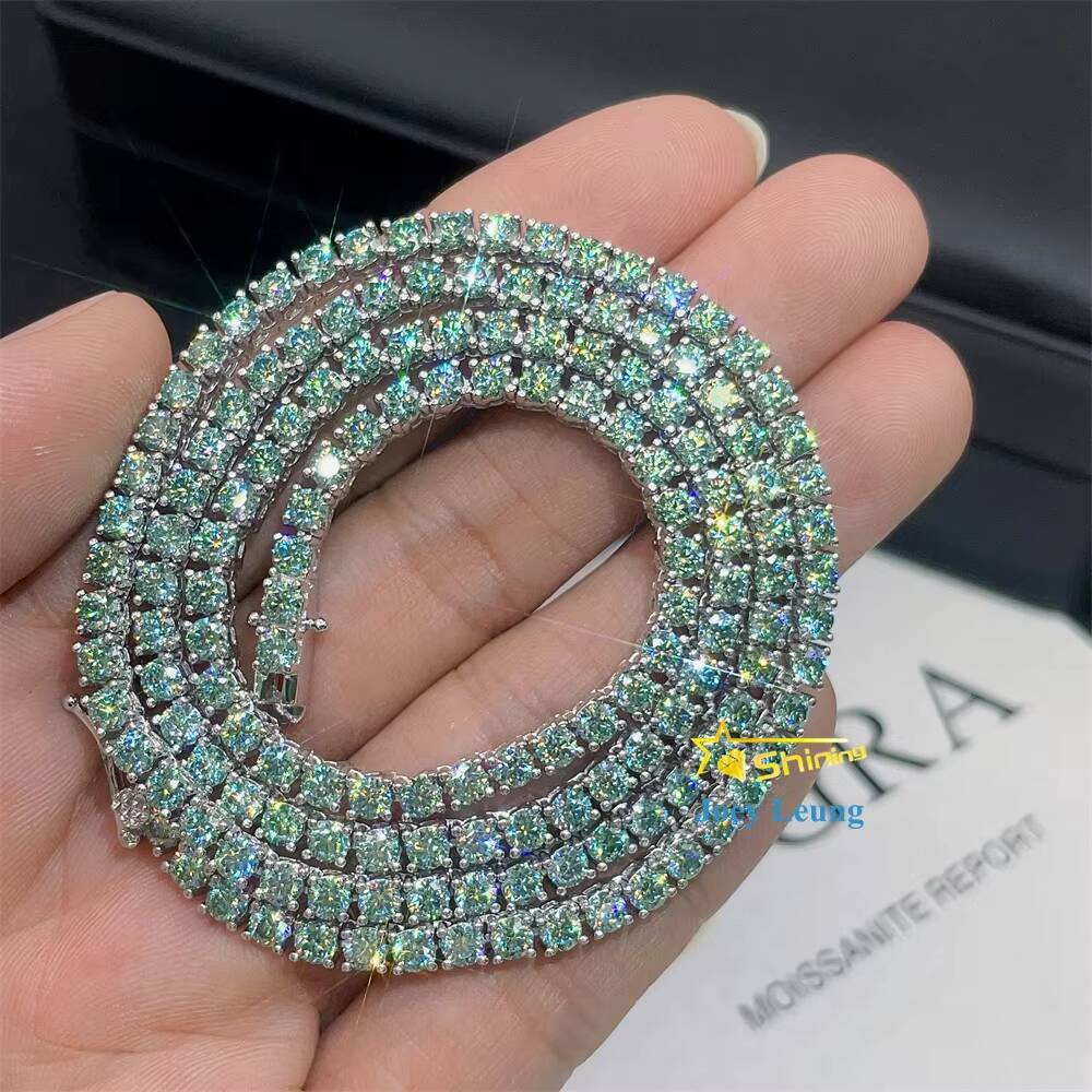 New Design Pass Diamond Tester Hip Hop Jewelry 925 Silver Iced Out 2mm 3mm 4mm 5mm Blue Green Color Moissanite Tennis Chain