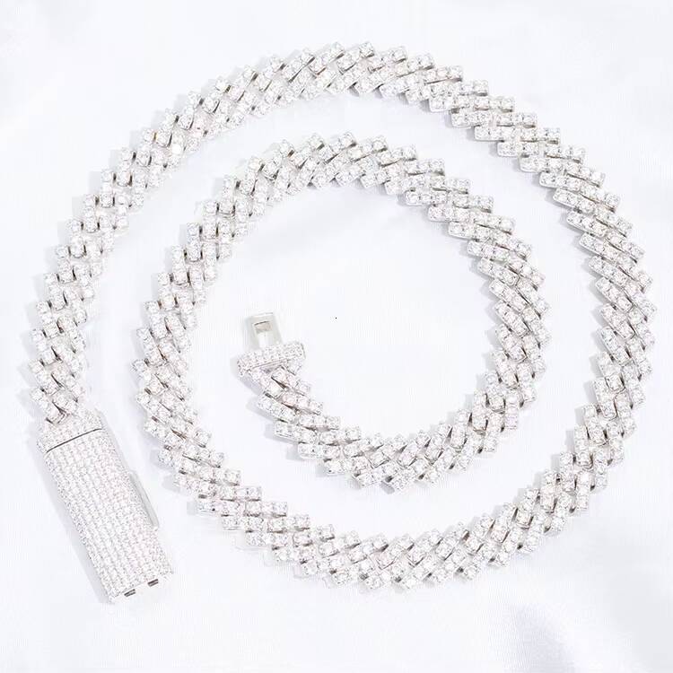 Wholesale Price 10mm Wide Single Row VVS Moissanite Diamond 925 Silver Cuban Link Chain for Mans Hip Hop Rapper Necklace