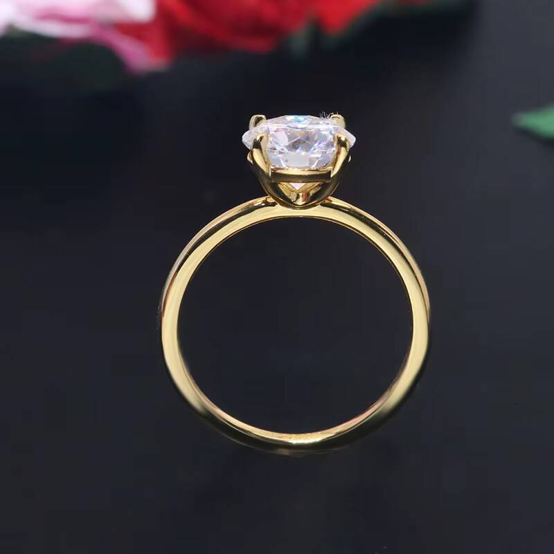 Yingma Jewelry Simple Design 8mm 2ct Round Cut 925 Sterling Silver 14K 18K Yellow Gold Moissanite Ring for Wedding Engagement