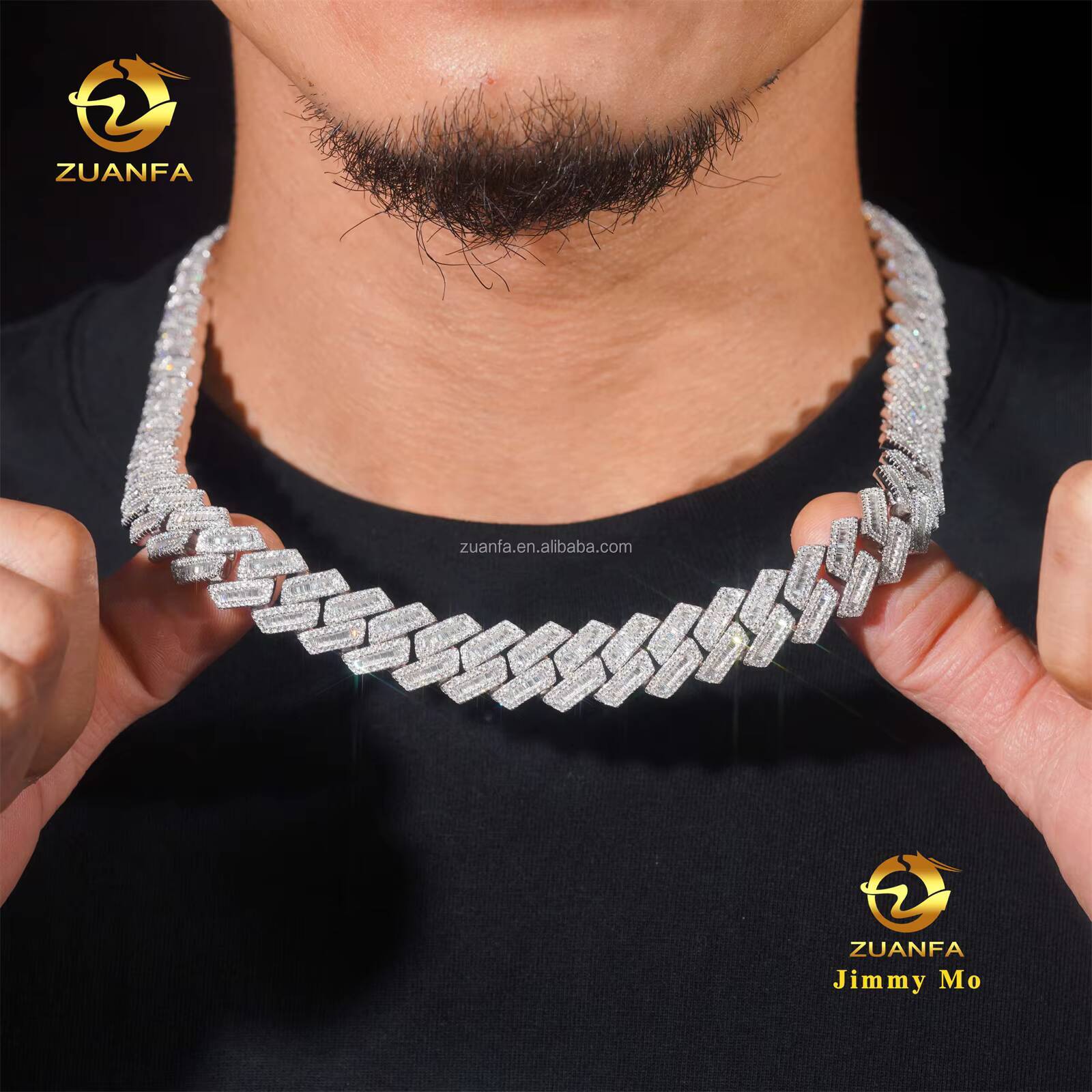New Arrivals Fashion Popular Box Clasp S925 12mm 15mm Iced Out Hip Hop VVS1 Baguette Moissanite Diamond Miami Cuban Link Men