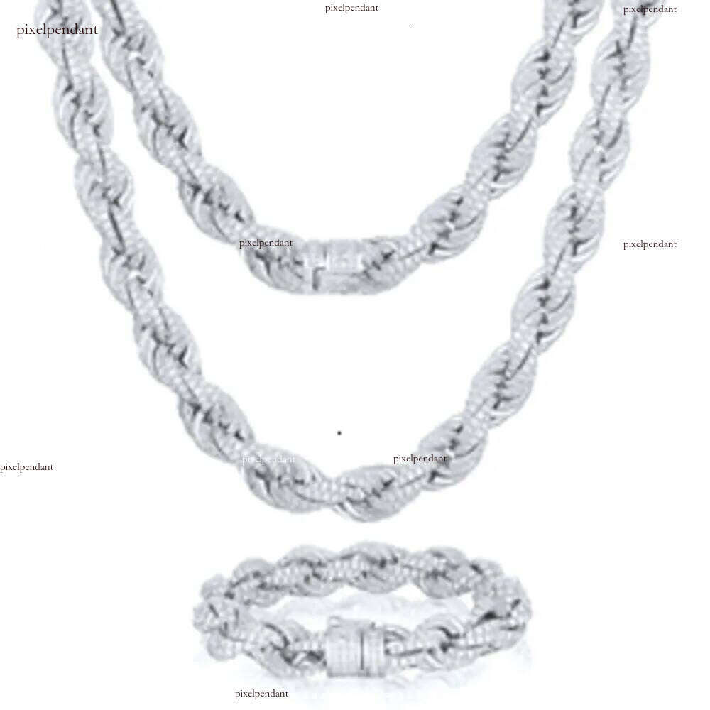 Pass Dia Tester 8mm-14mm Full VVS Moissanite Iced Out Rope Chain Sterling Sier Men Hip Hop Jewelry Twisted Necklace