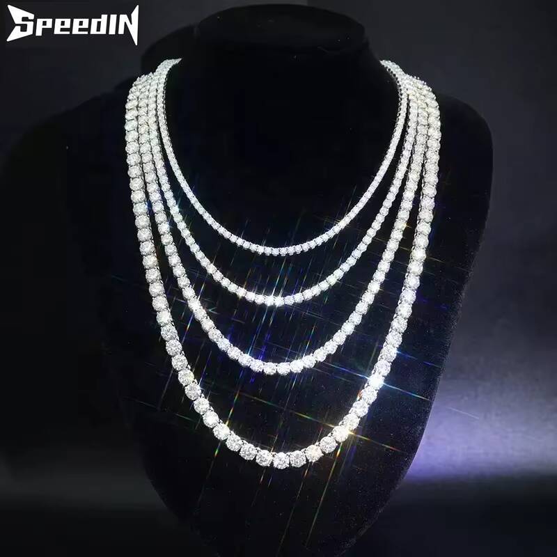 Speedin Jewelry China Wholesale 18K Gold Plated Tennis Chain 3mm 4mm 5mm Diamond Bracelet Necklace