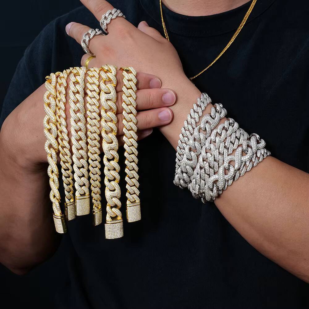 2023 New Style Miami Hip Hop Bling Iced Out Bulk 925 Sterling Silver VVS Moissanite Mens Cuban Link Hand Chain Bangle Bracelet
