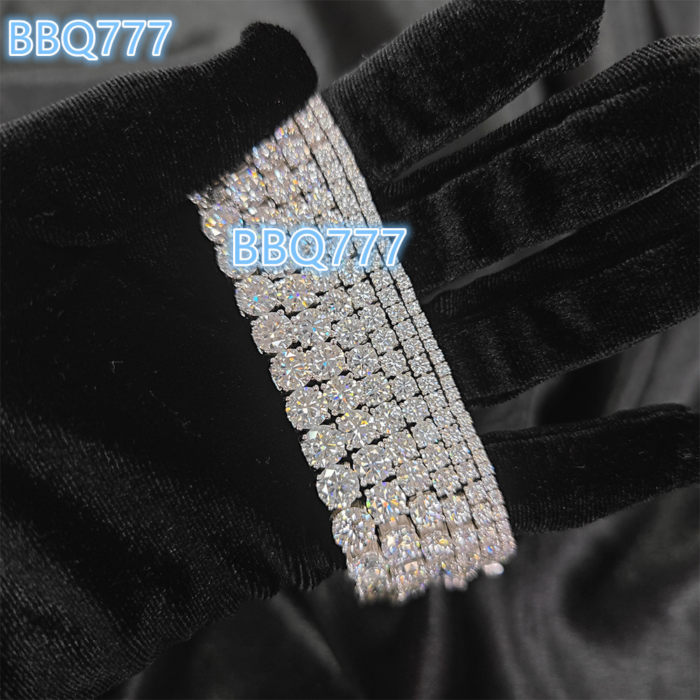 U02B Abiding Custom 925 Sterling Silver White Moissanite Diamond Tennis Bracelet S925 3mm 5mm Round Moissanite Tennis Bangle