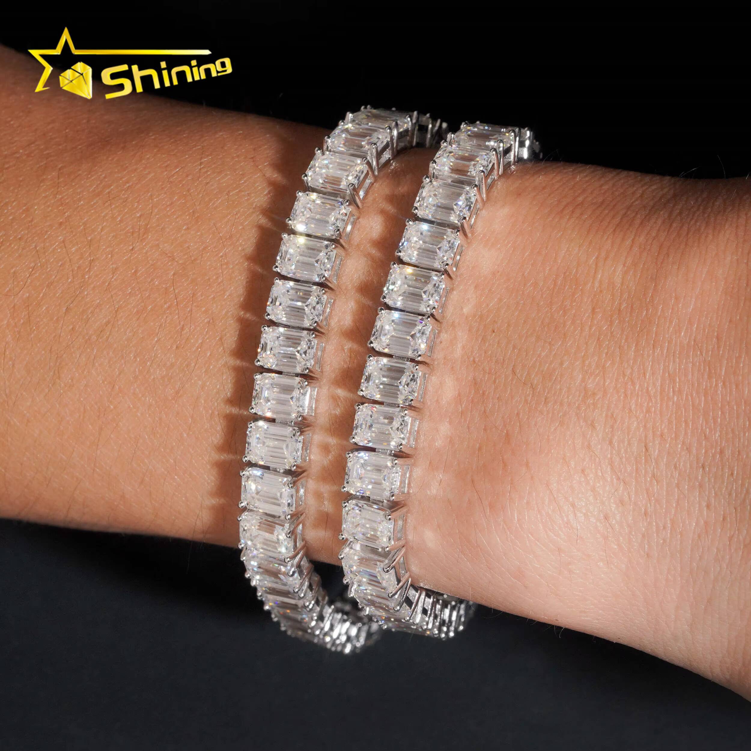 Luxury Emerald Cut Moissanite 5x7mm Tennis Bracelet 18k Gold Plated 925 Silver Fashion Design High Quality Bracelet