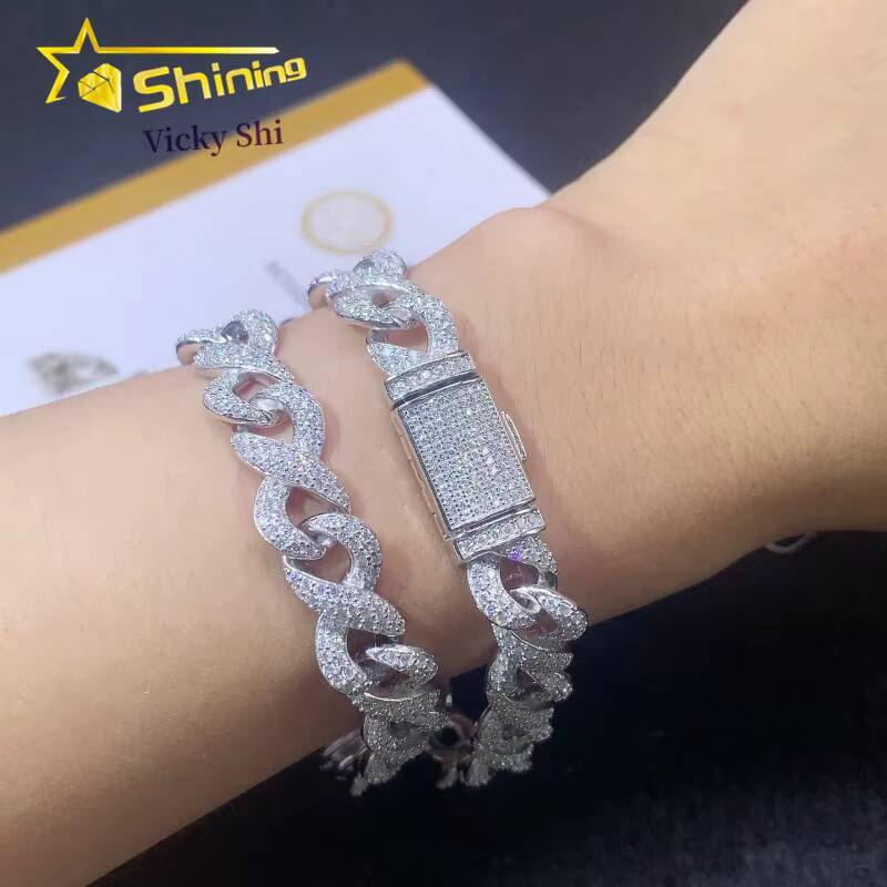 New Arrival Hip Hop Cuban Chain 925 Silver 10MM VVS Moissanite Cuban Bracelet Iced Out Infinity Cuban Link Chain