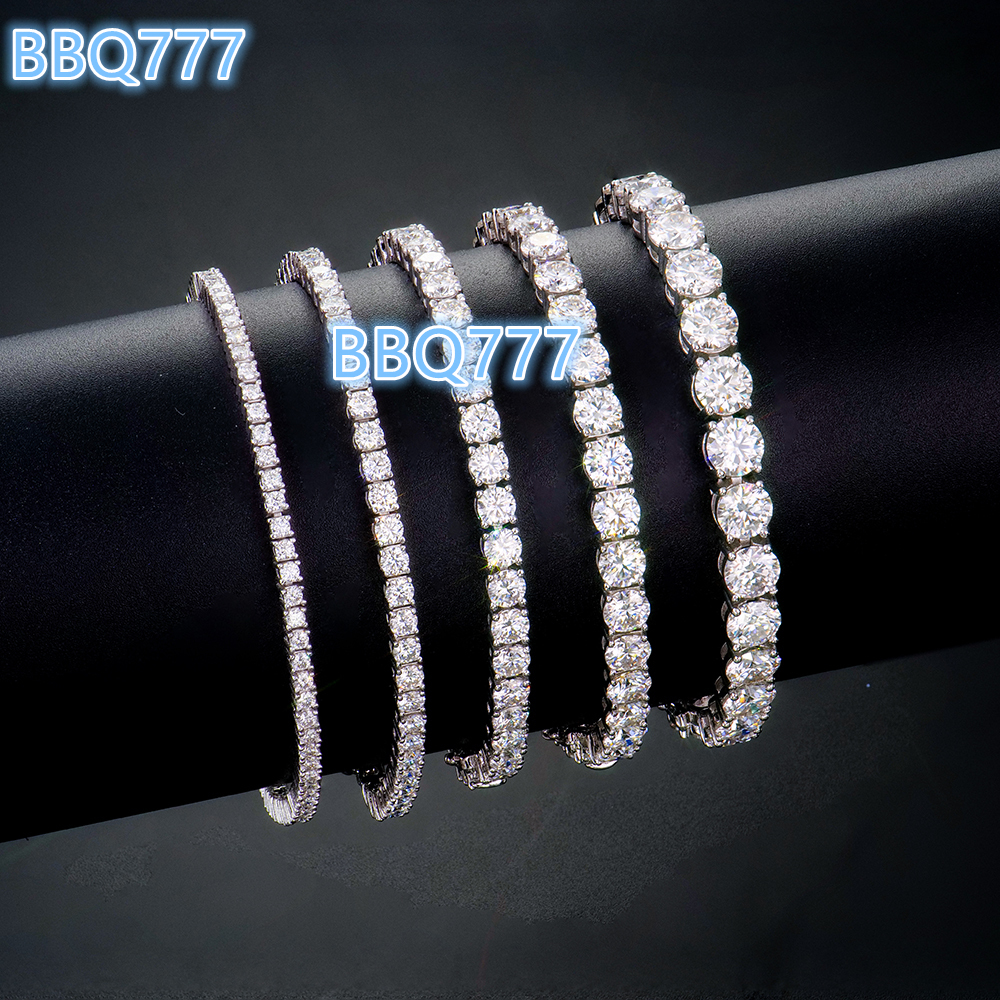 Worldwide Shipping White Gold Sterling Silver Round Brilliant 2-6mm Moissanite Tennis Bracelet Engagement for Man Women