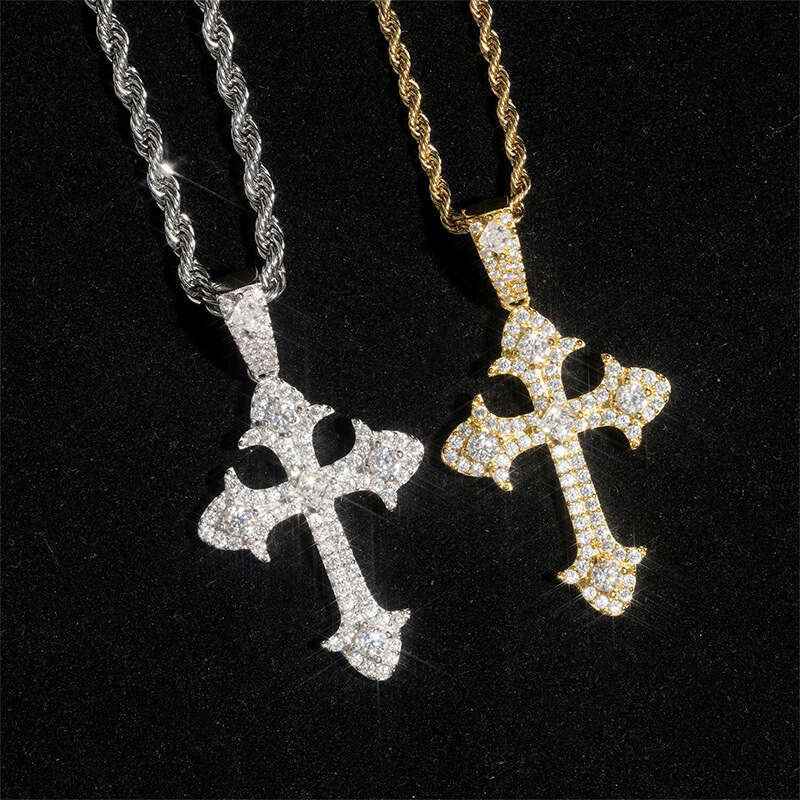 S Sier Inlaid D Color Moissanite Trendy Personality Versatile Cross Pendant Hot Sale