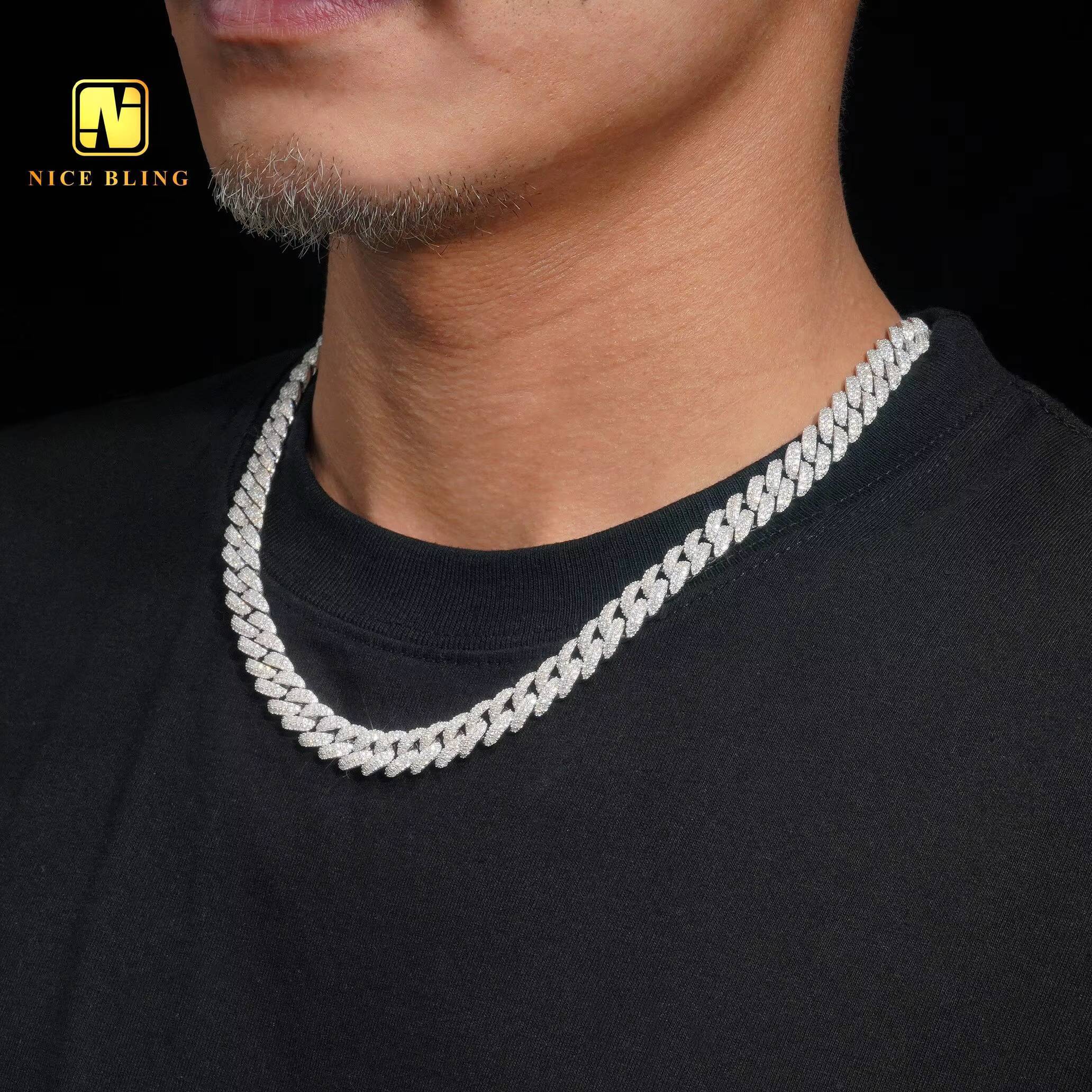 Iced Out Miami Cuban Link Chains Fashion Hip Hop Jewelry 925 Silver Men 10mm Moissanite Cuban Necklaces Bracelets