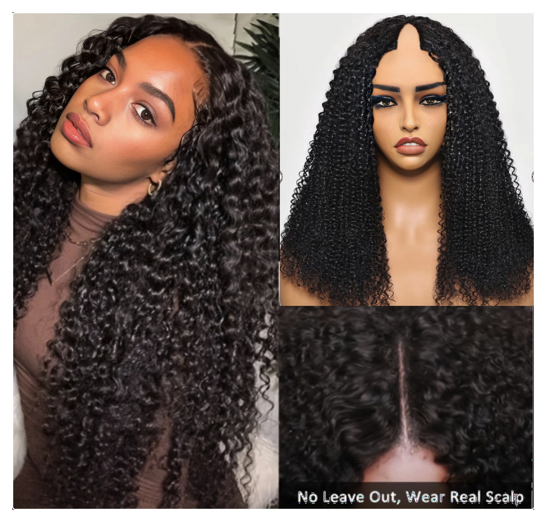 ViBESHiFT 20 inch U/V-part Kinky Curly 100% Human Hair Wig for woman fashion