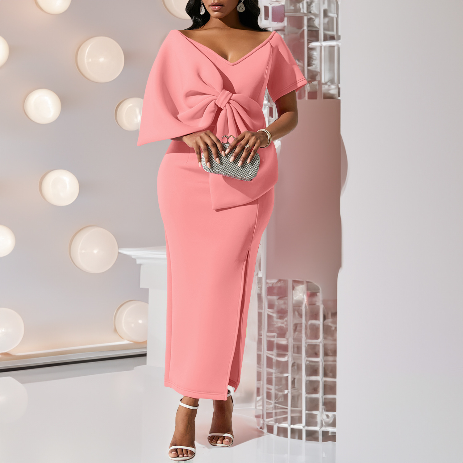 2025 Summer New Women's Party Dress Sexy Large Bow Split trend Dress Tight Dress European and American Style Dress New Designer Dress