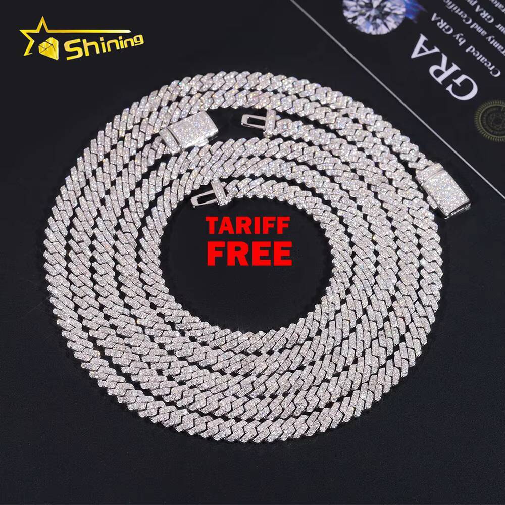 Hot Sale RTS Cuban Chain 5mm ONE ROW Moissanite Pass Diamond Tester 925 Silver Gold Plated Cuban Link Chain Fine Jewelry