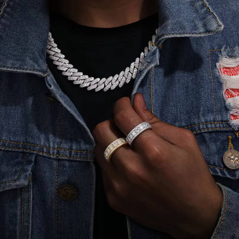 1pc Fashion Fine Jewelry Ring Inlaid Moissanite S925 Sterling Silver Ring Mens Hip Hop Style Shiny Ring