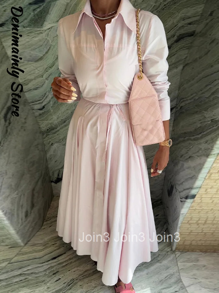 Casual Striped Women Summer Dress Lapel Single Breast Half Sleeve Slim Waist Long Dresses Autumn Lady Fashion Vacation Robe
