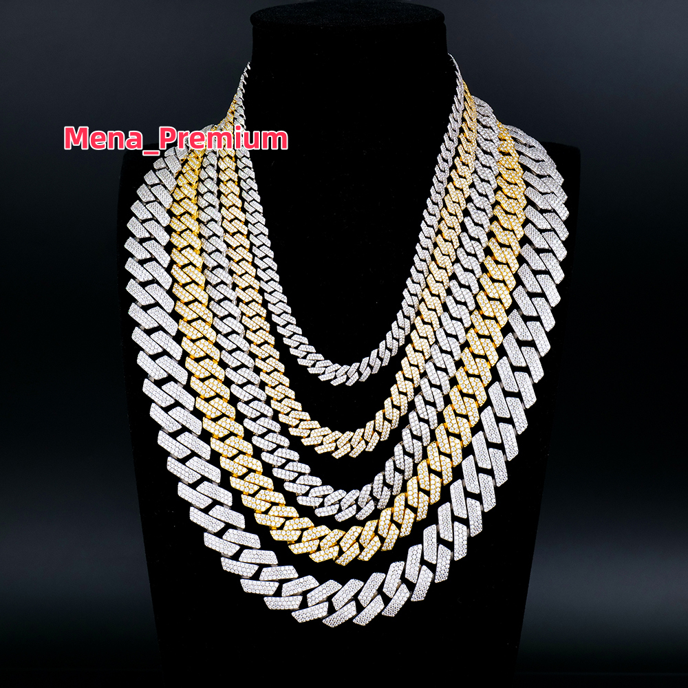 Wholesale Hiphop 10mm Square Sharp Shape 925 Silver Miami Men Iced Out Vvs Diamond Moissanite Cuban Link Chain Necklace for Men