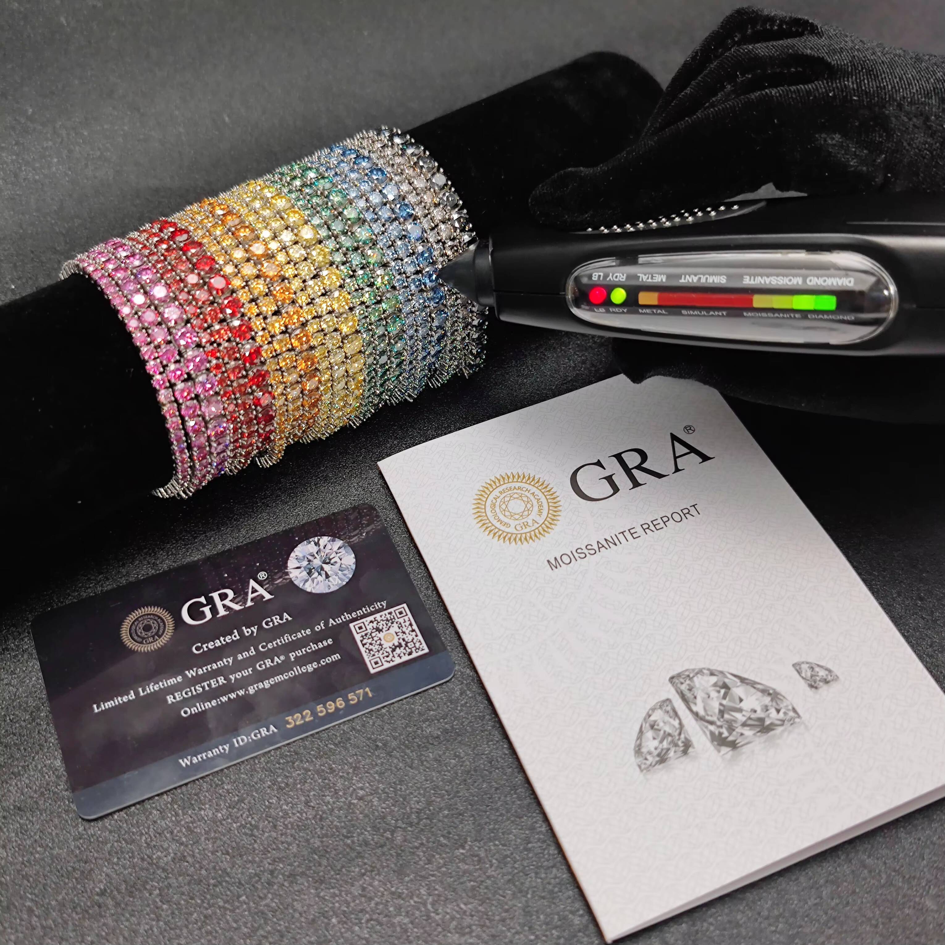 Abiding Wholesale 925 Sterling Silver Moissanite Tennis Bracelet Colorful 5mm Moissanite Tennis Chains With GRA Certificate