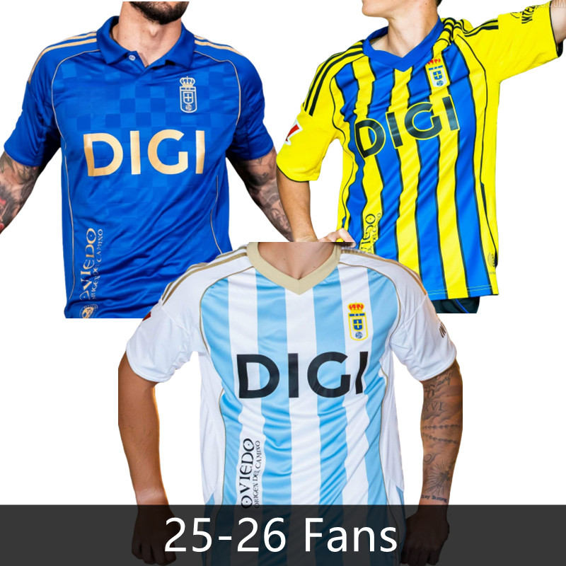 25 26 Real Oviedo Mens Soccer Jerseys S.CAZORLA Home Blue Away yellow 3rd 2025 2026 Football Shirt Short Sleeve men kids