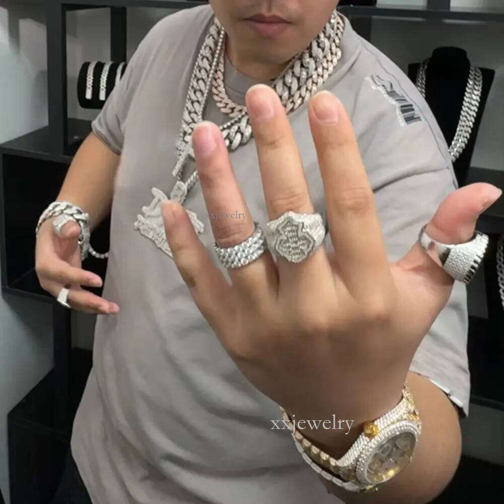 Hiphop Iced Out Two Tone Cluster Square Sier VVS Baguette Dias Moissanite Mens Ring