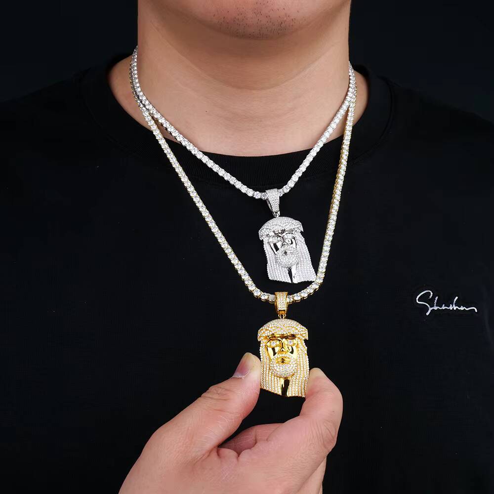 Iced GRA VVS Moissanite Jesus Christ Pendant and Tennis Chain Christian Hip Hop Bling 925 Silver Pendant for Men Jewelry