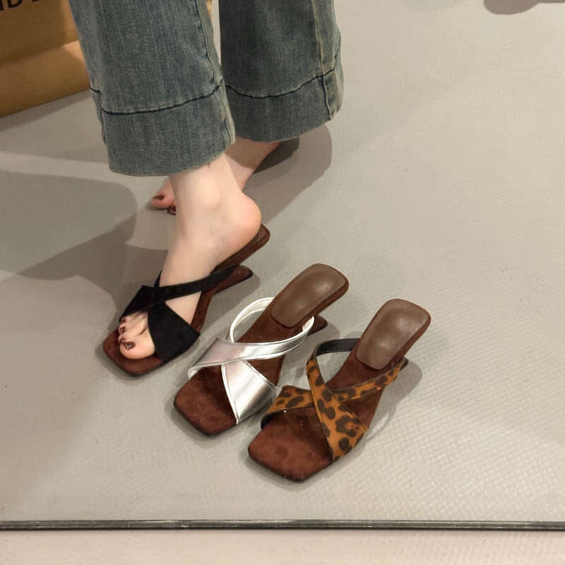 2025 Summer New Square Open Toe Wedge Heel Half Slippers Vacation Beach Roman One Strap Women's Sandals