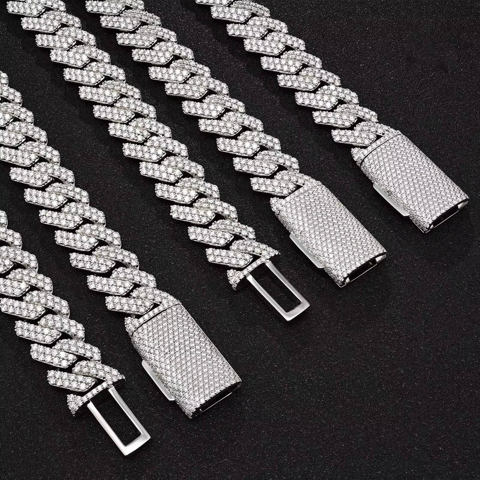 Iced Out Hip Hop 14mm Wide 2 Rows Cuban Link Chain Vvs Mossanite 925 Sterling Silver Cuban Link Chain