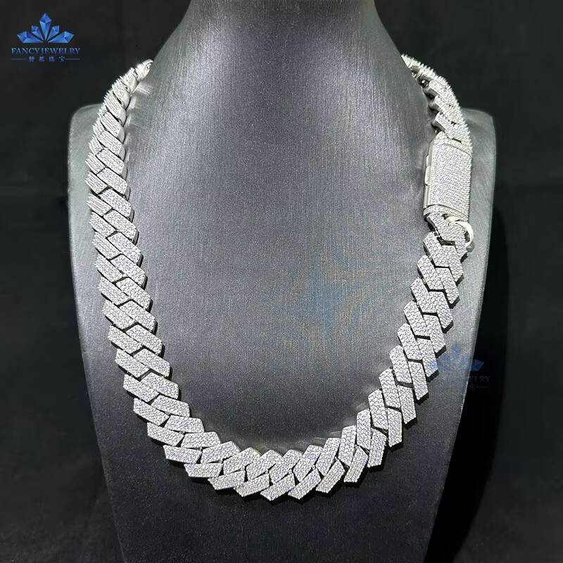 18MM 3 Rows Full D-VVS Ice Out Moissanite Diamond 925 Silver Chains Hip Hop Jewelry Cuban Link Chain Necklace