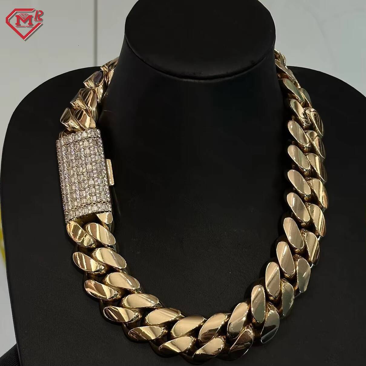 28MM Cuban Chain 925 Sterling Silver Plain Necklace Custom Moissanite Clasp Hiphop Cuban Link Chain