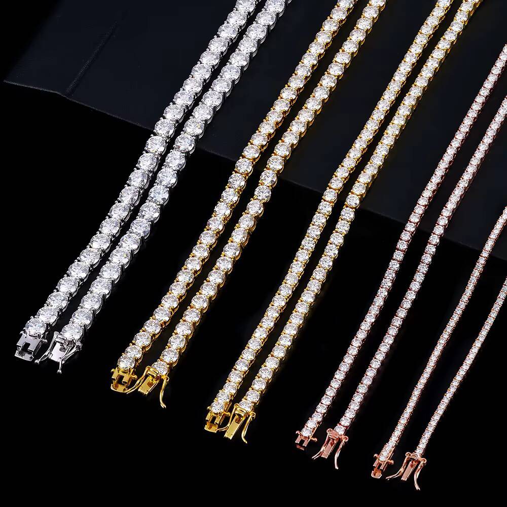 Round Iced Out Hip Hop 2mm 3mm 4mm 5mm 6mm VVS 925 Sterling Silver Diamond Moissanite Tennis Chain Necklace Bracelet for Women