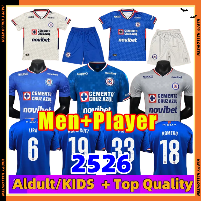 2025 2026 Cruz Azul kid Soccer Jerseys Liga MX SEPULVEDA RIVERO ROTONDI GIAKOUMAKIS 25 26 Men kids Kit HOME AWAY Third Maillot Player Fan 1995-2018 Retro Football Shirt