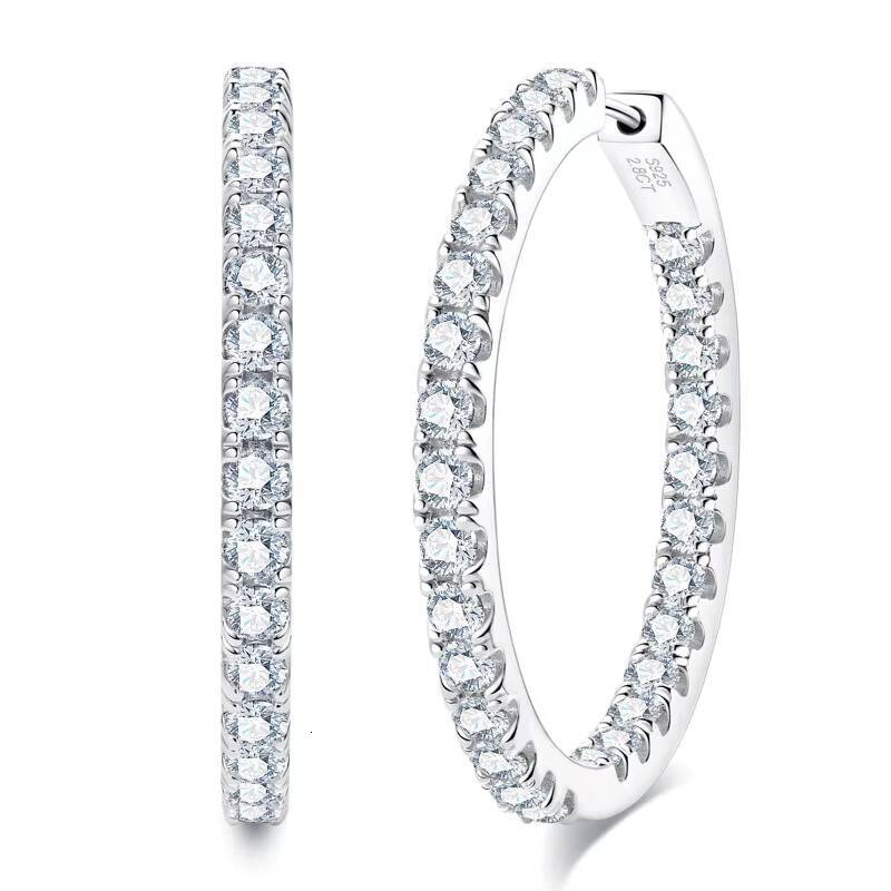 Moissanite Diamond Encrusted Hoop Earrings in Silver/Gold Elegant Diamond Lined Hoop Earrings